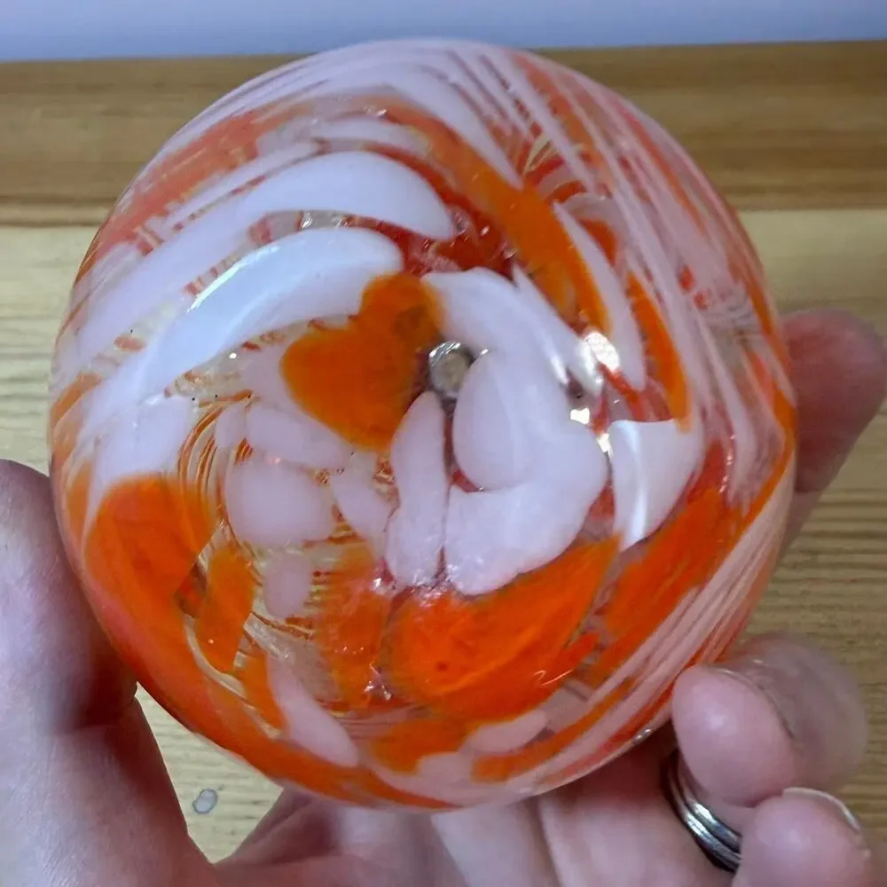 Vintage Hand Blown Art Glass Oil Lamp Orange White Swirl Mini Spirit Lamp